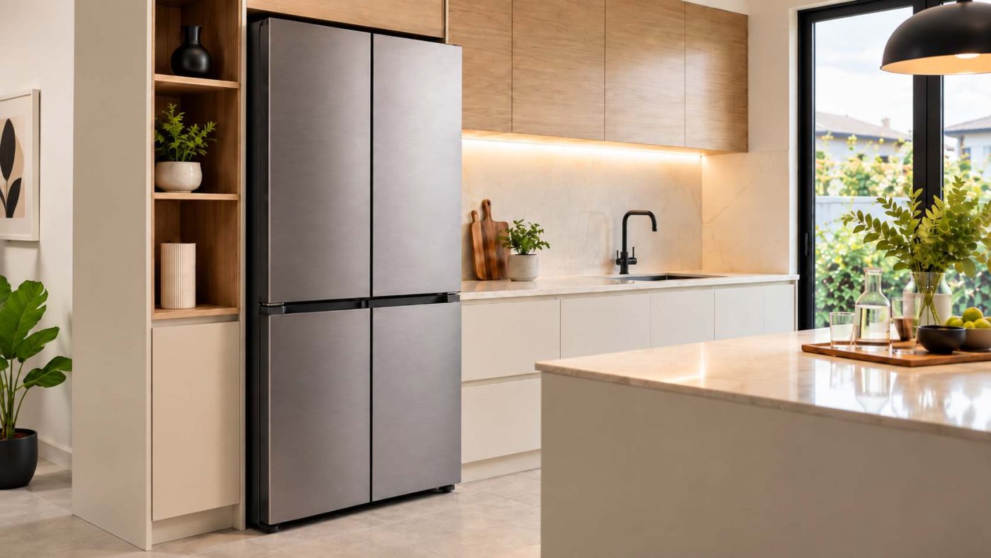 smart multi-door fridge in a modern Malaysian kitchen